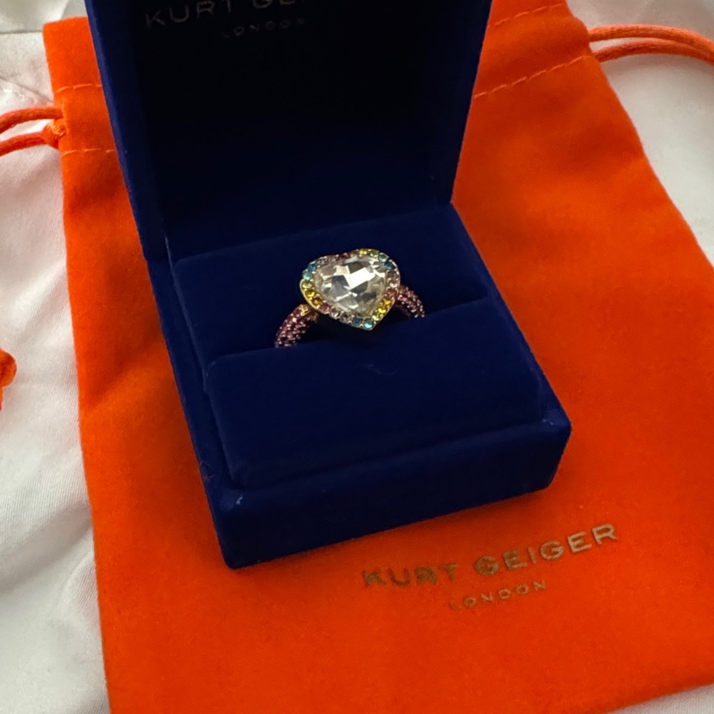 Kurt Geiger Silver Heart Ring with Pink Band